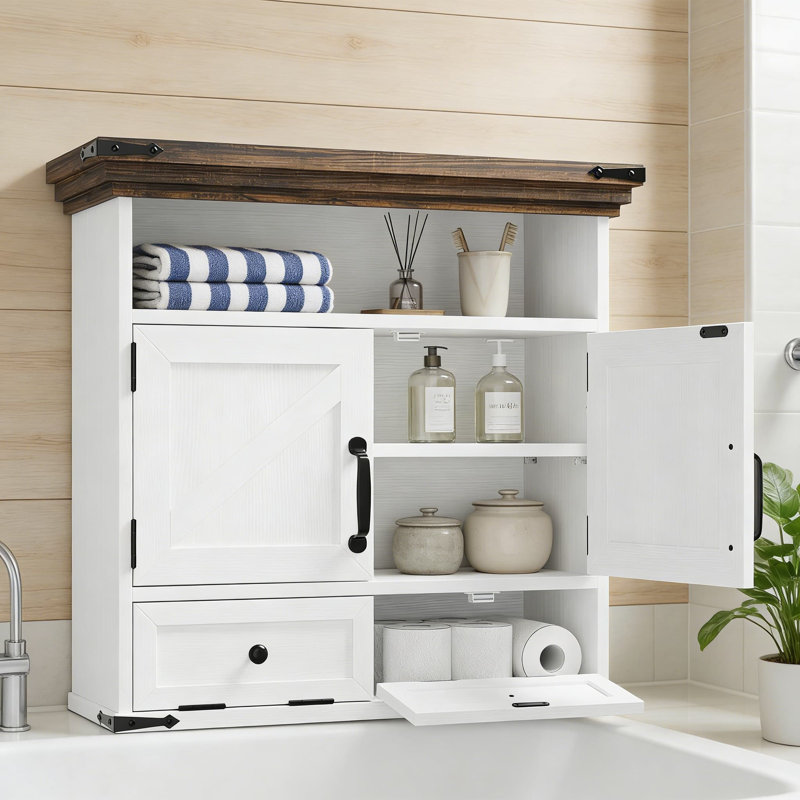 Farmhouse Wall Mounted Bathroom Cabinet With Door And Adjustable Shelf, Spacious Storage Cabinet For Bathroom, Laundry Room, And Kitchen