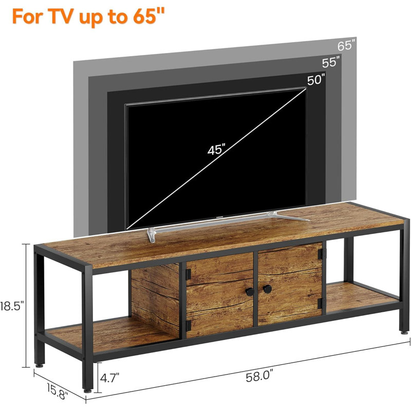 TV Entertainment Center, With Storage Space, 18.5"H x 58"L x 15.8"W, Rustic Brown