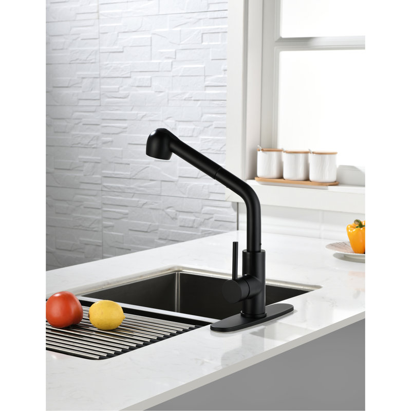 Robinet de cuisine noir mat avec bec rétractable à poignée simple 360 °. Traitement contre la corrosion et la rouille pour plus de performance. Contrôlez facilement le débit d'eau à l'aide d'une poignée. Acier inoxydable