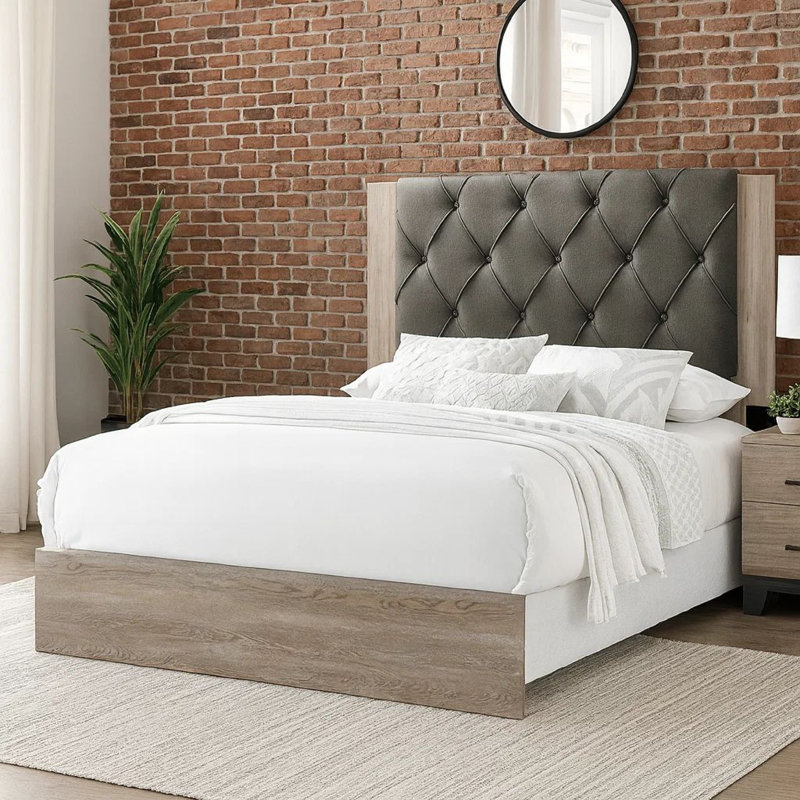 Upholstered Platform Bed, Queen, Cream