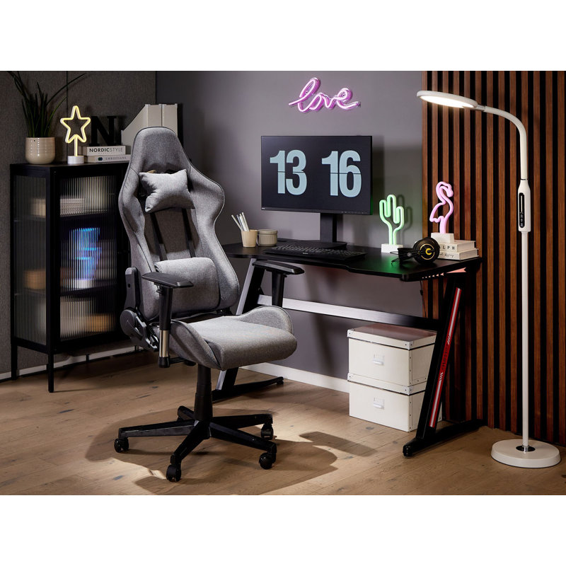 Inbox Zero Adjustable Faux Leather Swiveling PC & Racing Game Chair, Grey