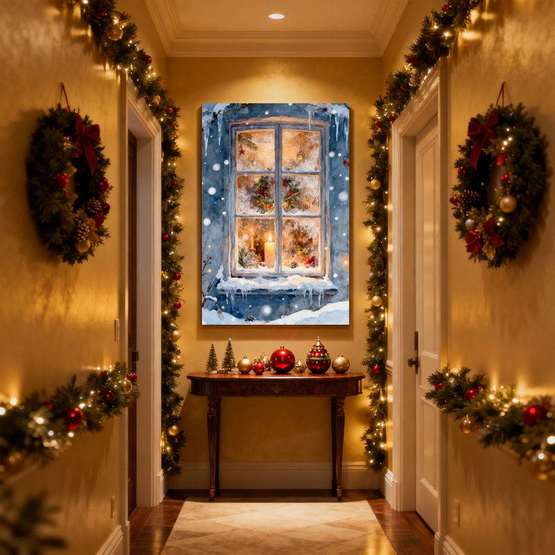 «Christmas Winter Window Christmas», ensemble de 3 impressions d'art sur toile, H 24 po x l 16 po
