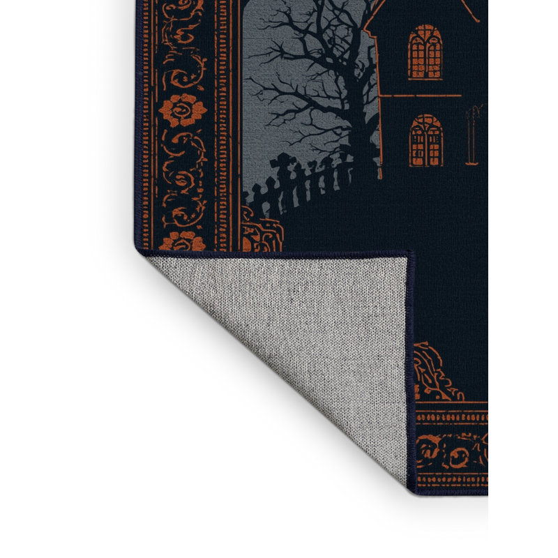 Machine Washable Pryer Halloween Modern & Contemporary Abstract Rug in Gray – Navy Binding, 6x9