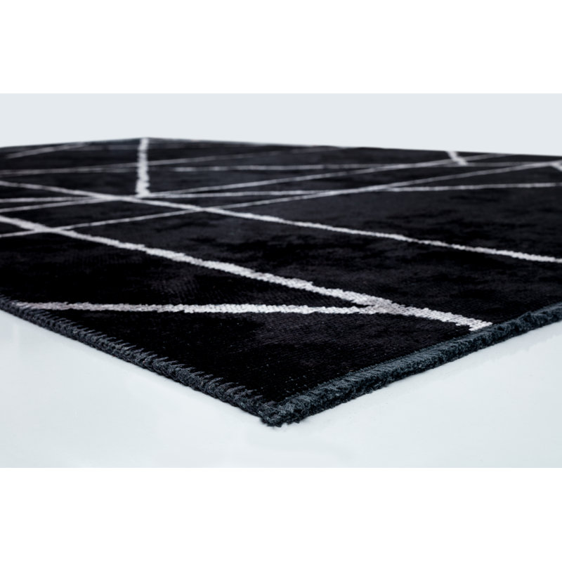 Rapture Black Gray Geometric Luxury Area Rug, Rectangle 7'10" x 9'10"
