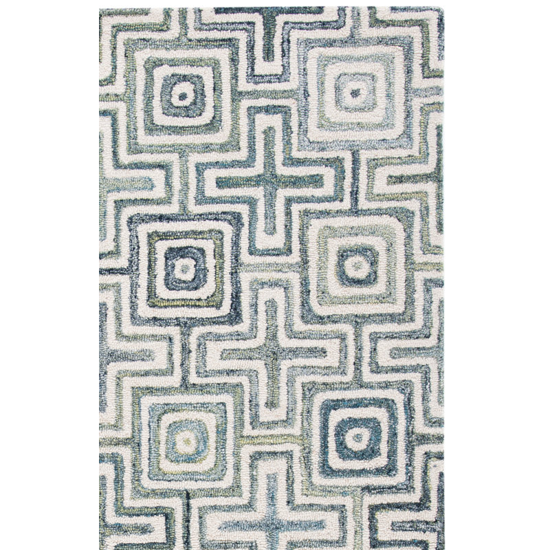 Tapis ivoire / bleu touffeté à la main Gladies, Tapis de couloir 2 pi 6 po x 8 pi