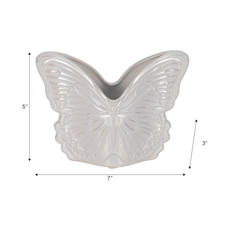 Sagebrook Home 7" Butterfly Planter, Ivory, 5" H x 7" W 3" D