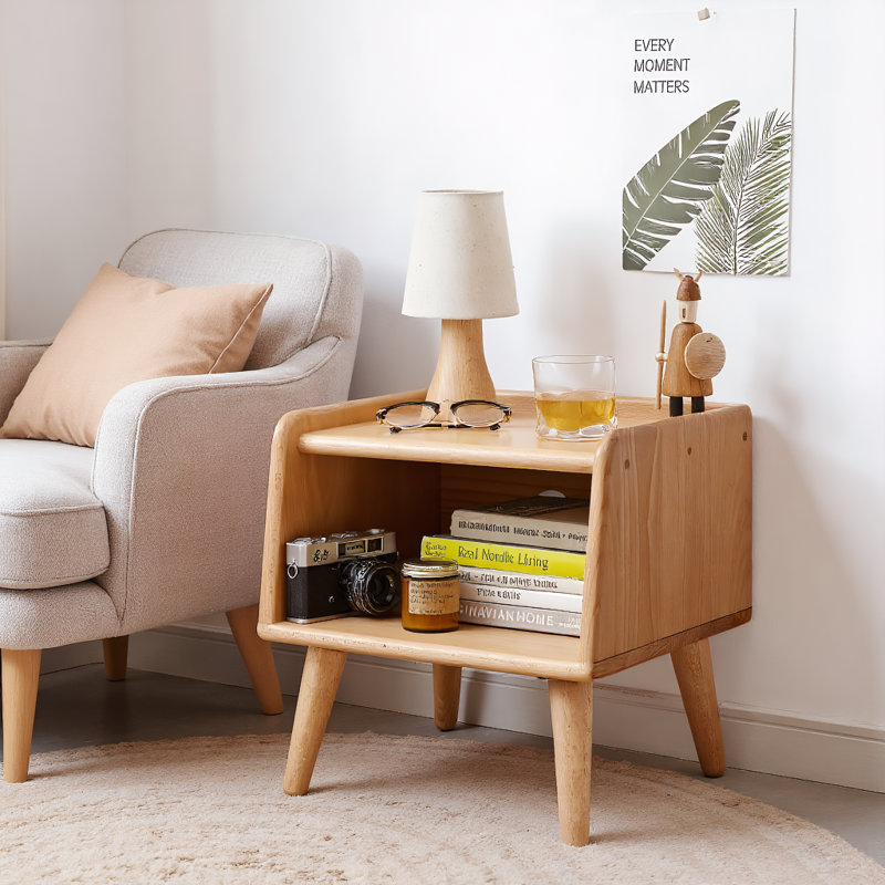Nordic Modern Simple Solid Beech Nightstand - European Beech Wood Bedside Storage Cabinet, 0.4m Pure Solid Wood Bedroom Side Table
