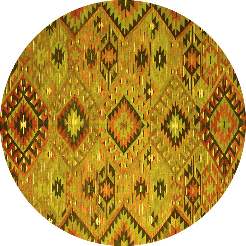 Tapis contemporains jaunes lavables à la machine 851, Rond 7 pi