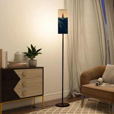 Floor Lamp Minimalist Nautical Sailboat Ocean Waves Whale Floor Lamps with Remote LED Lights Adjustable Lamp Shades Tall Standing Lamps for Reading Office Living Room