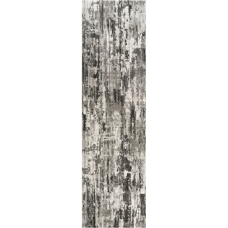 Andrew Gray & Ivory Abstract High-Low Modern Rug, 2'0" x 6'0", Gray/Ivory