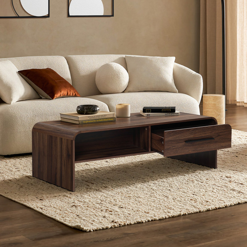 Table basse de 47,2 po en noyer, table basse moderne en bois avec tablette ouverte