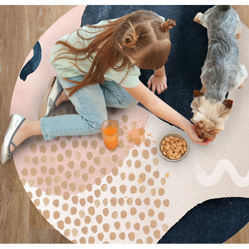 Rouen Vinyl Machine Printed Area Rug, Round 100cm
