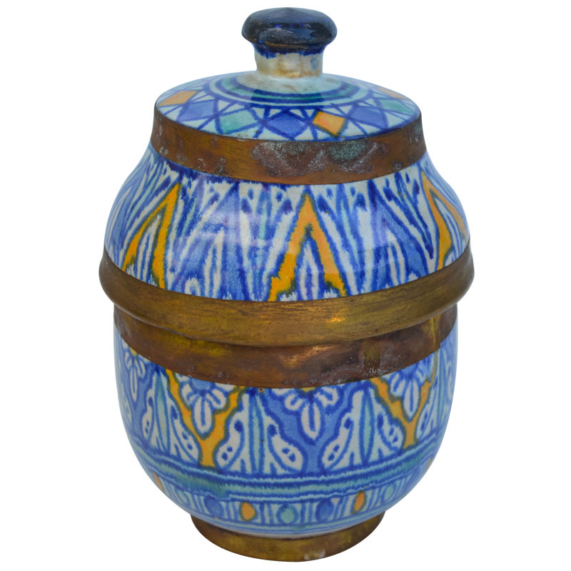 Bol décoratif en céramique mauresque en bleu / orange / laiton