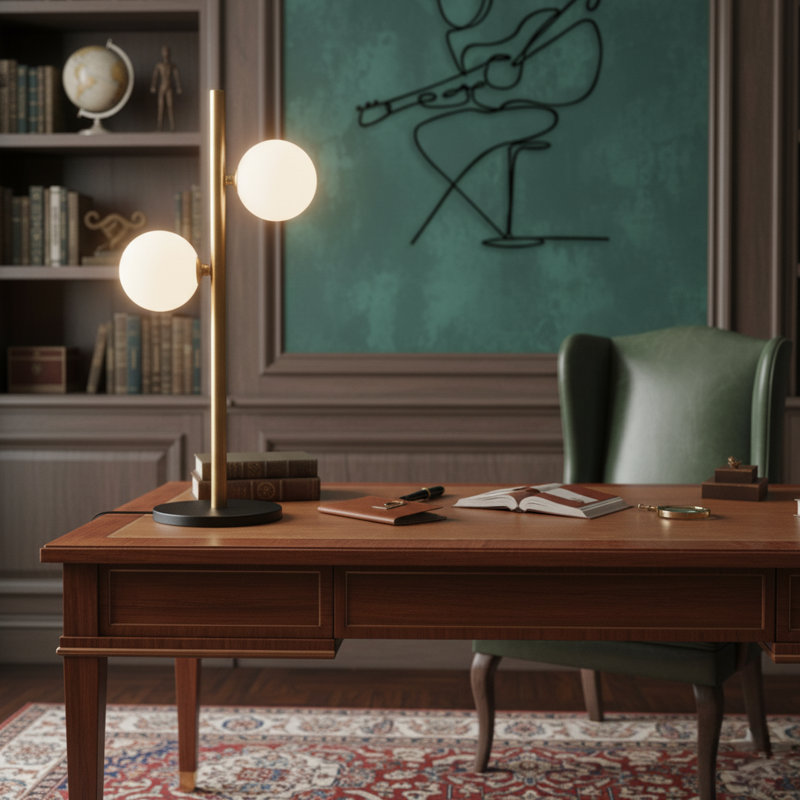 Double Globe Table Lamp, Brown