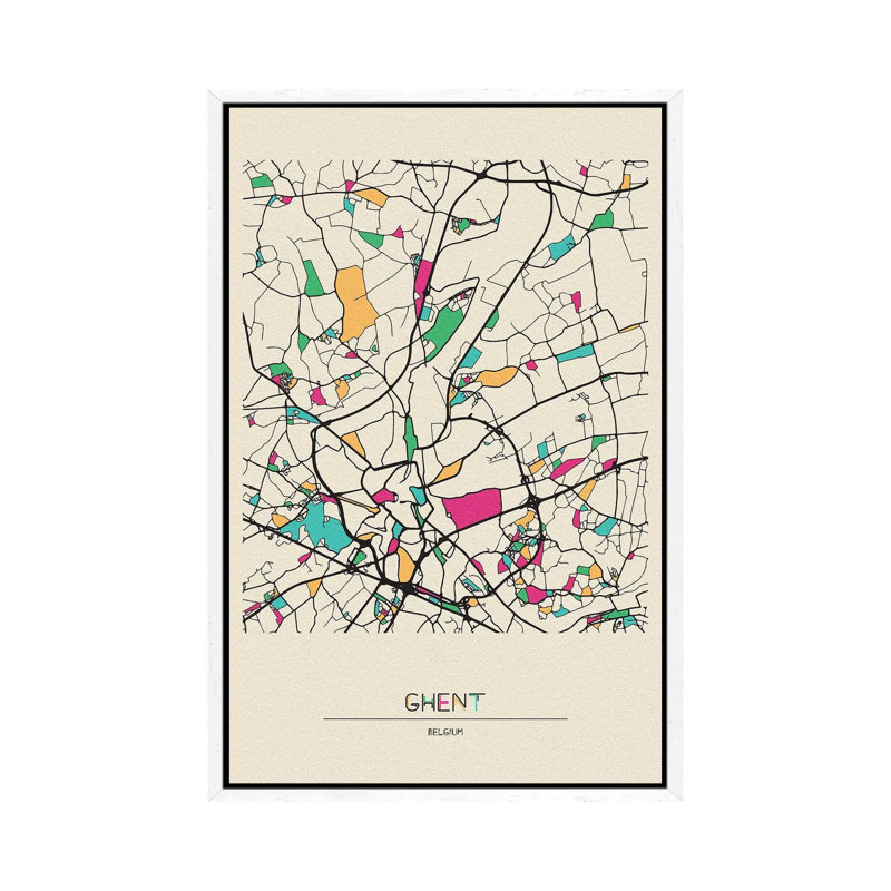 Ghent, Belgium Map by Ayse Deniz Akerman - Floater Frame Gallery-Wrapped Canvas Giclée on Canvas