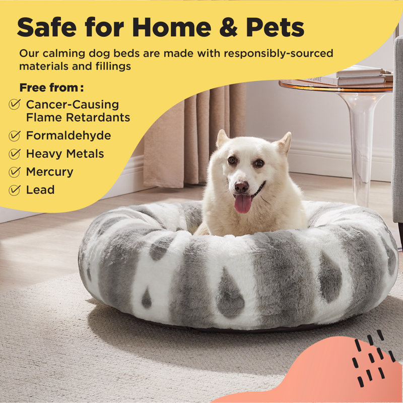 Gray Patterned Lux Faux Fur Large Donut Dog Bed