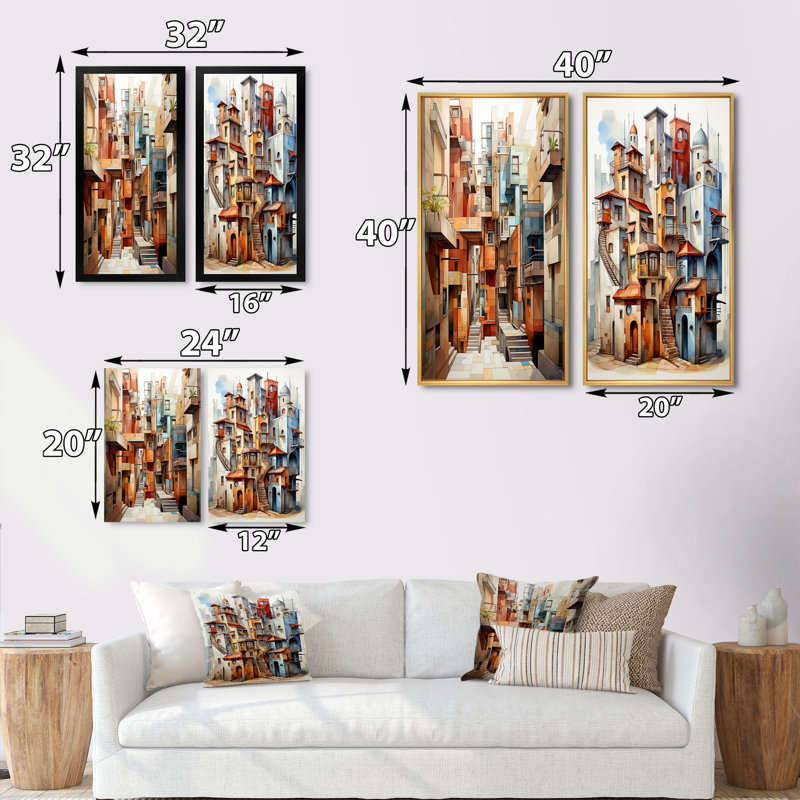 «Cubism Art Multidimensional», 2 pièces sur toile, Encadrement brun, H 20 po x l 24 po