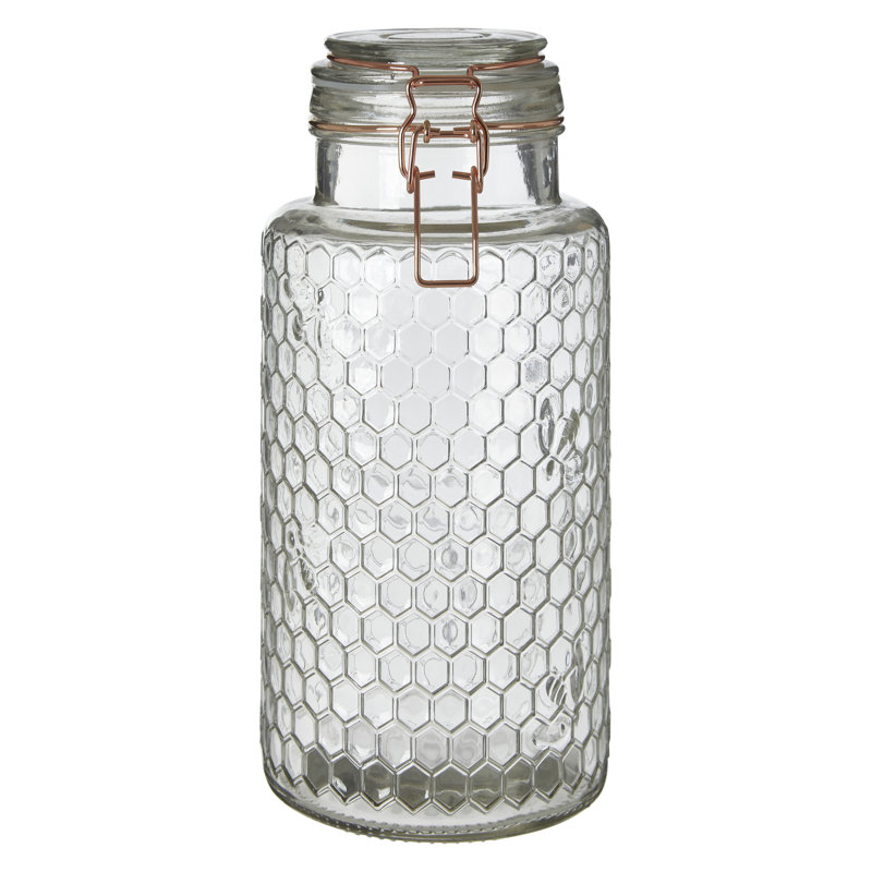 Glass Jar, 18cm H x 13cm W x 13cm D, Rose Gold Wire/Clear Seal
