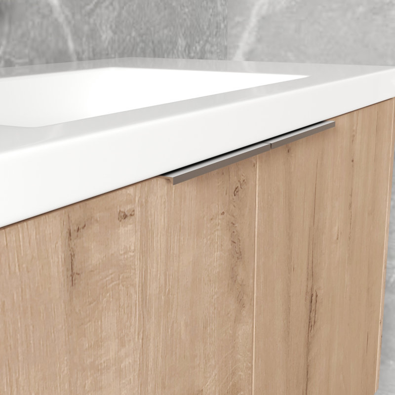 Meuble-lavabo de salle de bain avec lavabo et tablettes de rangement, Chêne