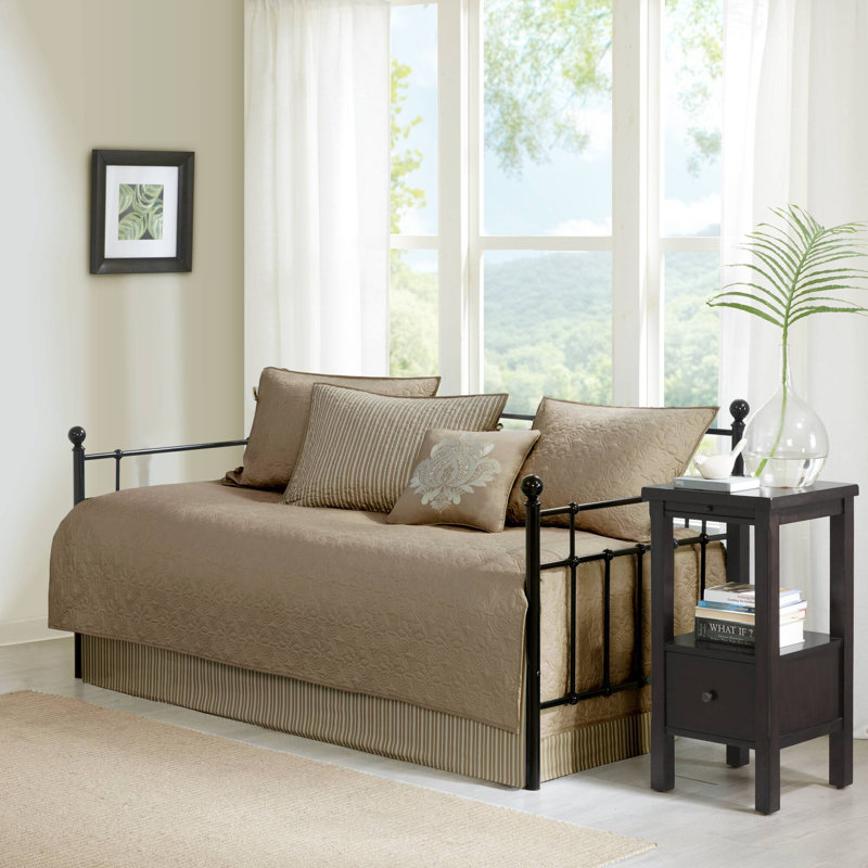 Gray Cotton Twin Reversible Floral Daybed Set