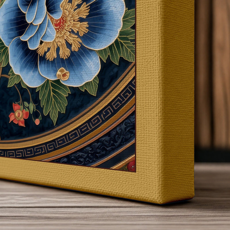 Circle Botanical - Wrapped Canvas, 30x20 - 76.2 x 50.8 cm, Ochre Border