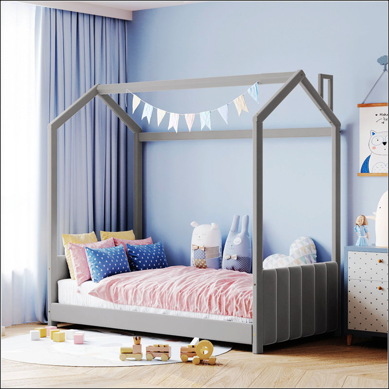 Lit simple en velours, Lit simple, Beige
