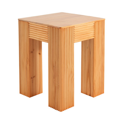 Solric Natural Pine Wood Fluted Side Table with Elephant-Leg Design