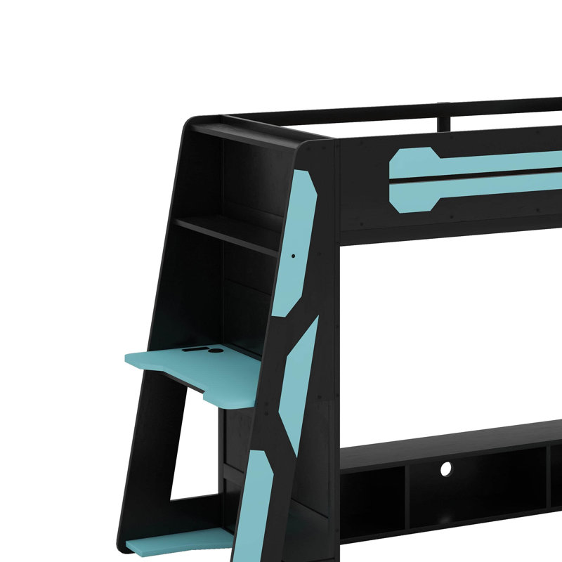 Twin Size Loft Bed With Desk And RGB Light, Cloud Blue