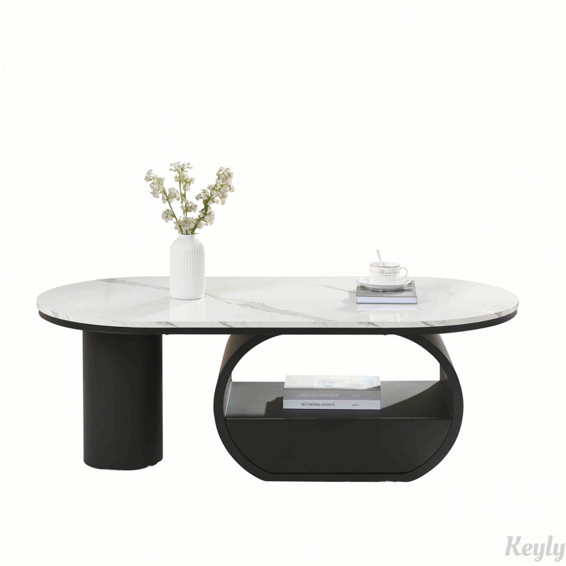 Table basse ovale avec tiroir de rangement 47,24 po, Noir