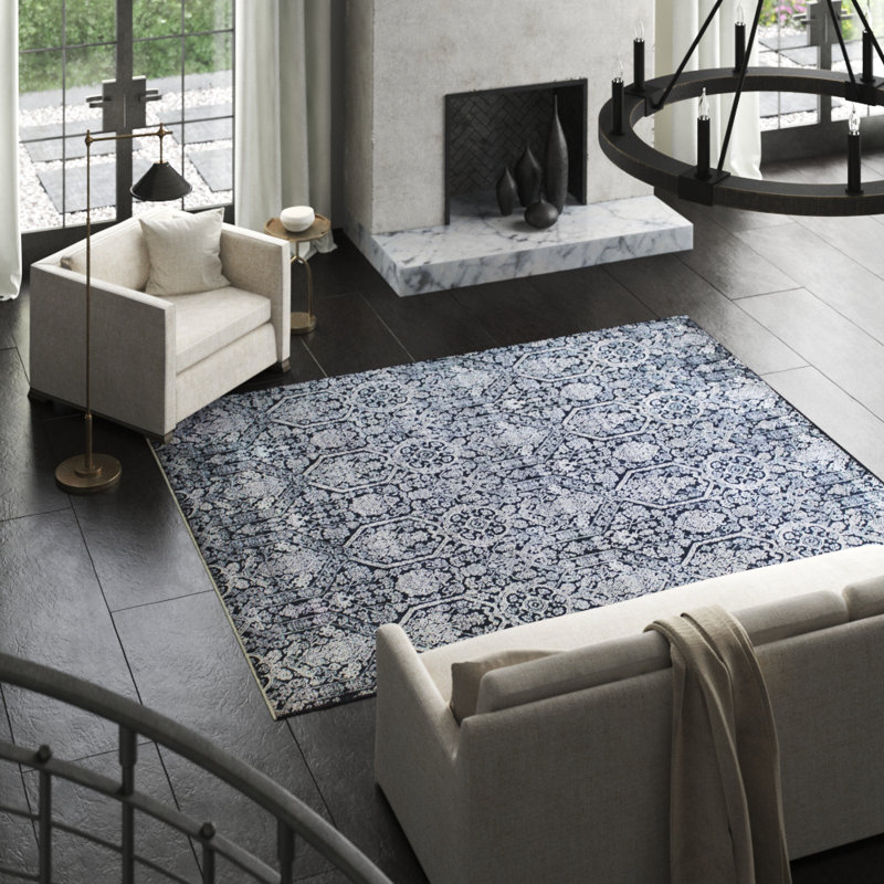 Kashmiri Ikat Area Rug in Gray, Rectangle 8' x 9'10"