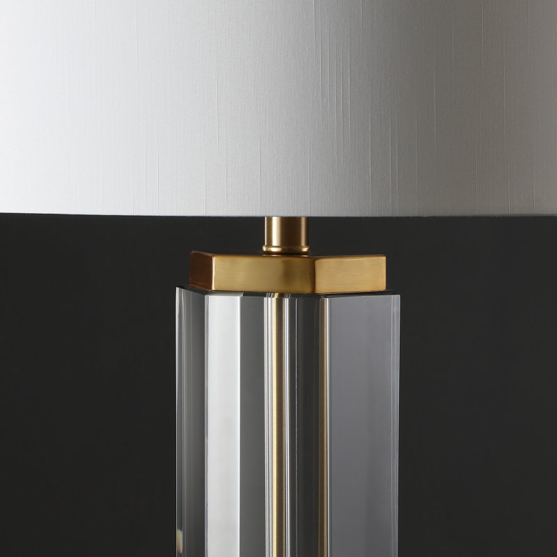 Hexagonal Crystal Table Lamp with White Drum Shade