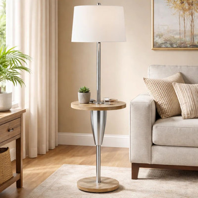 61'' Brown Tray Table Floor Lamp with USB