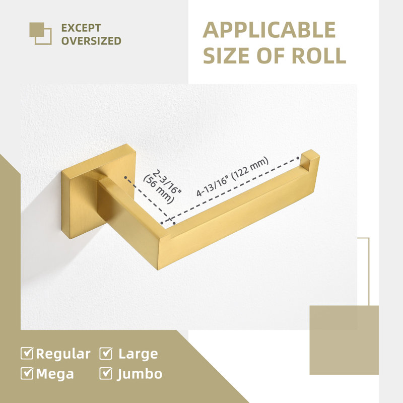Wall Mounted Toilet Paper Holder, Brushed Gold