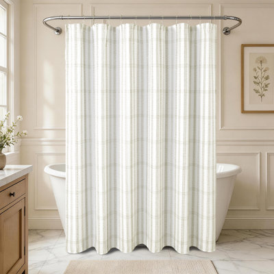 Striped Waffle Weave Button Hole Shower Curtain