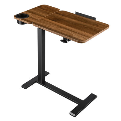 Table de lit mobile 70 cm (L) x 40 cm (P) avec roulettes dissimulées, idéale pour le lit, le canapé ou le bureau à domicile. Support réglable en hauteur pour ordinateur portable, chariot avec plateau inclinable et porte-gobelet, marron.
