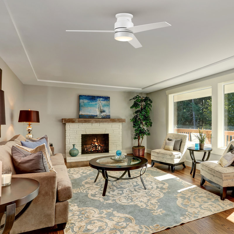 52"  3 - Blade LED Smart DC Ceiling Fan with Wall Control and Light Kit Included, White