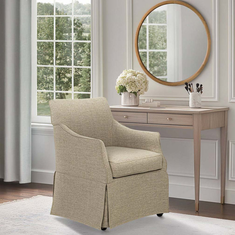 Fauteuil rembourré à jupe avec roulettes cachées, Beige