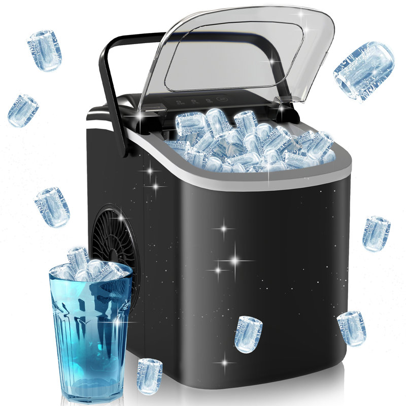 Symple Stuff Amilya 26.46 Lb. Daily Production Bullet Clear Ice Portable Ice Maker, Black