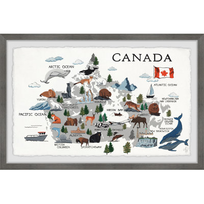 Whiting Whiting Gray Canadian Map - Single Picture Frame Print