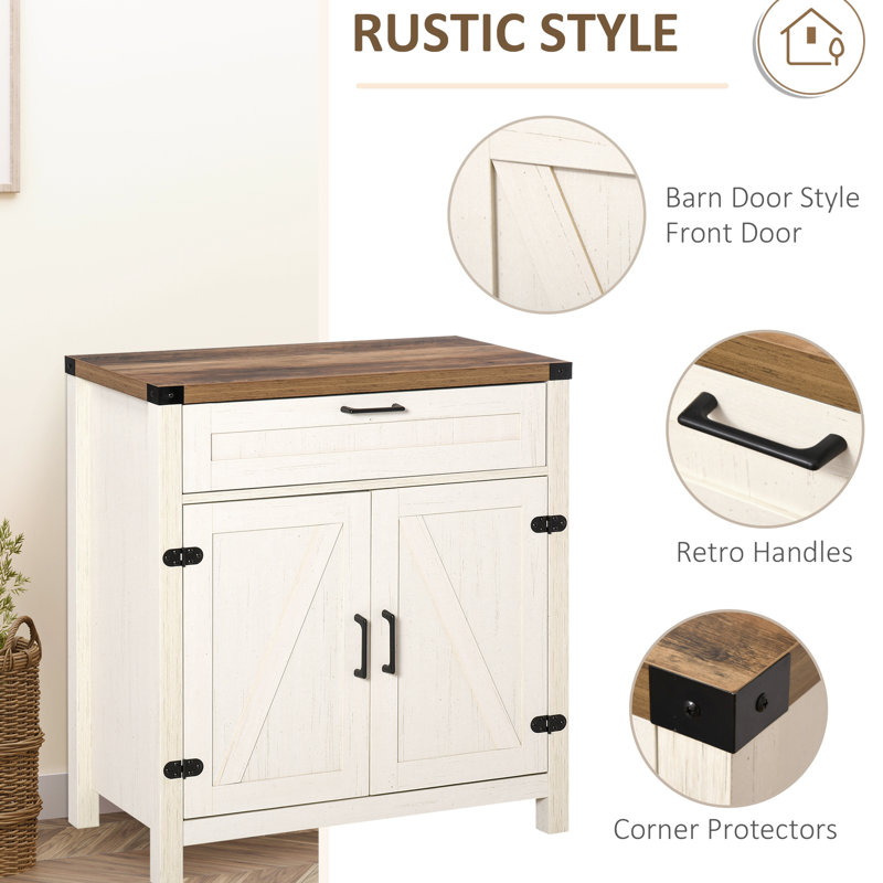Buffet blanc avec portes de grange et tablette réglable - Buffet de rangement rétro