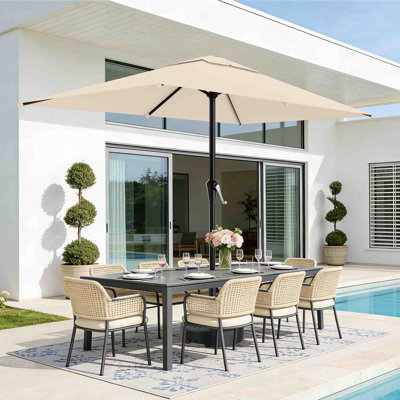 6.5×10FT All-Steel Rectangular Patio Umbrella, UPF 50+ UV Protection, Crank Handle, 8 Heavy Duty Ribs, Outdoor Market Umbrella for Garden, Pool, Backyard, White