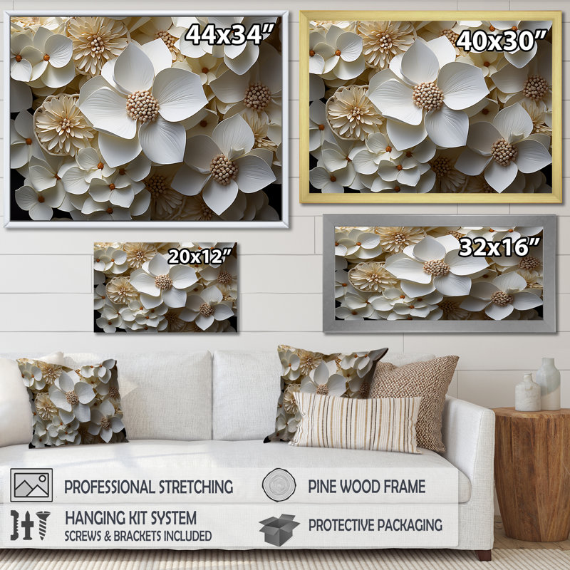 «Soft Neutral Tones Portray Hydrangea Blooms II», reproduction sur toile, Cadre naturel flottant