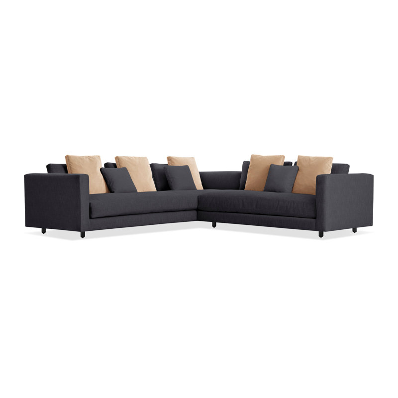 Hands Down Upholstered L-Shaped Sectional, Right Hand Facing, Tofte Navy Polyester Blend, Camel Velvet/Sanford Navy