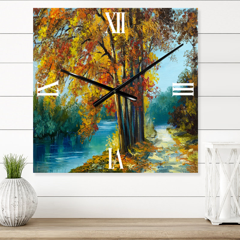 Horloge murale Trees in Warm Autumn by River, Petit