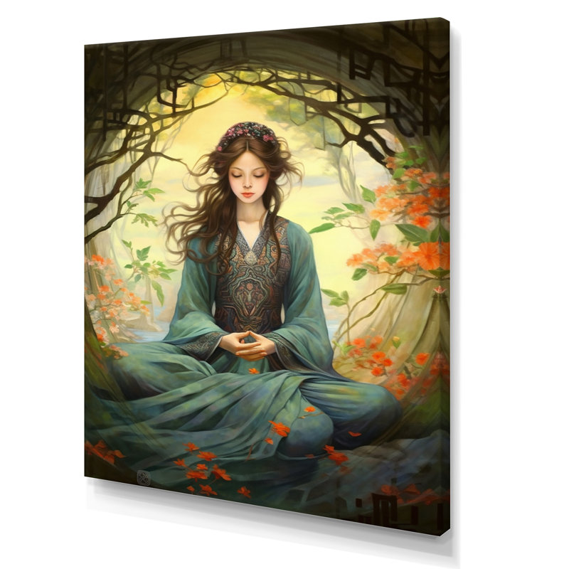 Femme méditant dans la nature I, Toile tendue, H 20 po x l 12 po x P 1 po