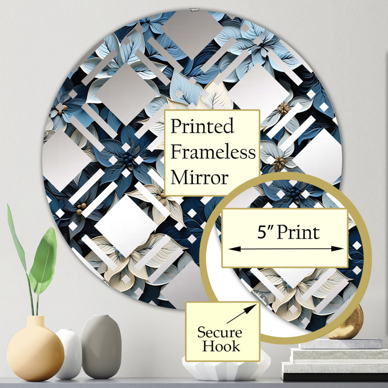 Miroir décoratif écossais blanc et bleu Poinsettias Blooming, 23,6 po x 23,6 po