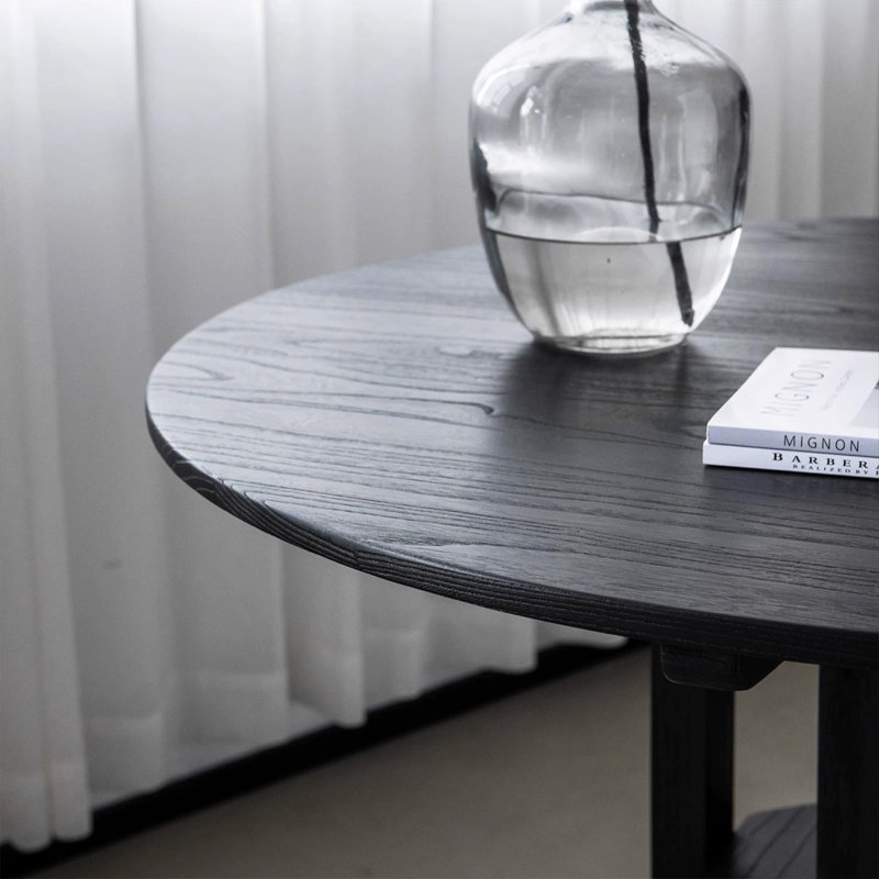 Table de salle à manger ronde noire en bois massif, H 29,53 po x L 39,37 po x l 39,37 po