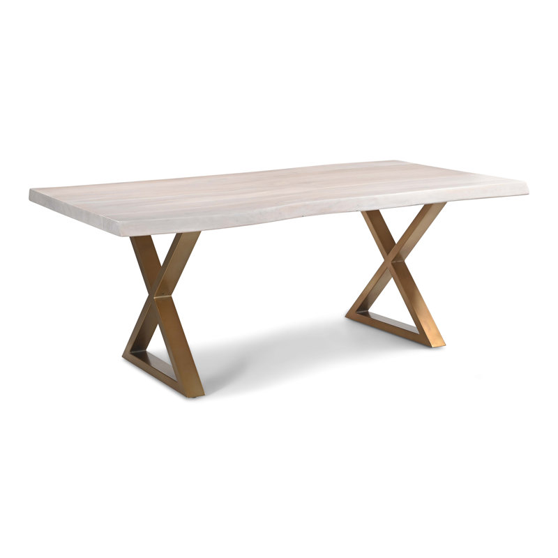 Brooks X Base Dining Table, 29.75"H x 79"L x 40"W, White Wash, Brass
