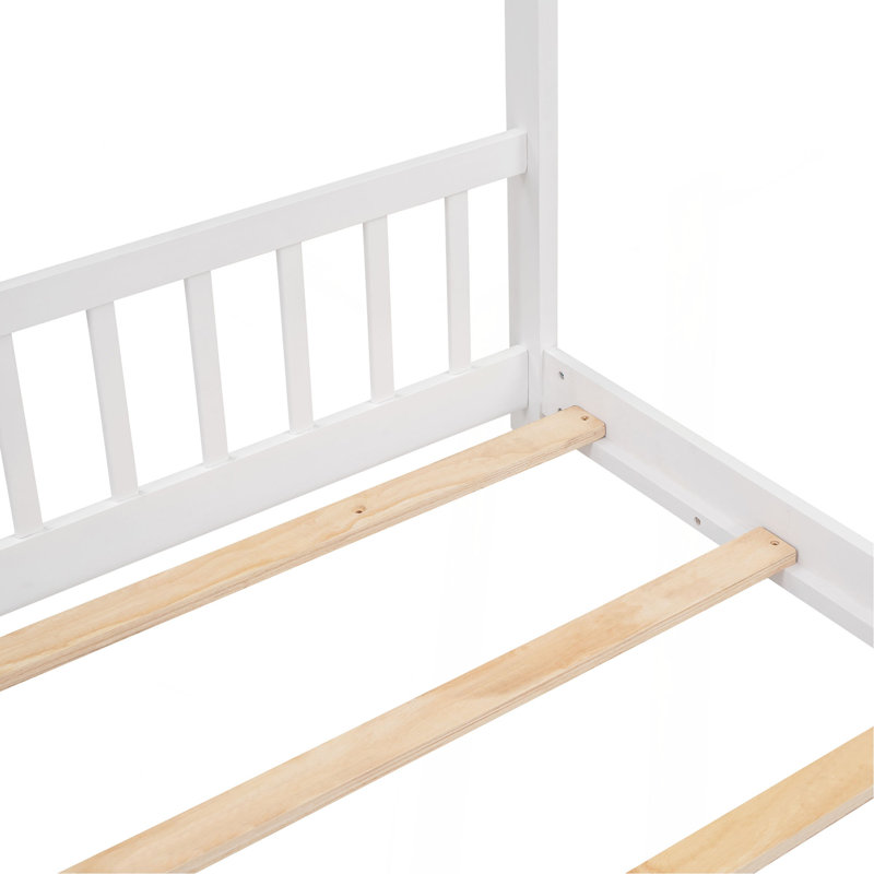 Full Size House Bed Wood Bed, White, Full
