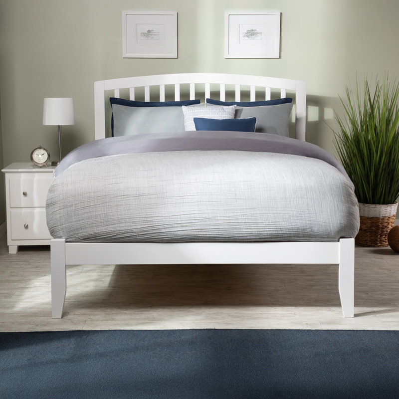 Lit plateforme en bois massif Careaga, Blanc, Lit double